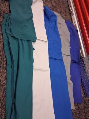 Mixed Solid Scrub Set Bundle - Teal, White, Royal, Gray, Cobalt Medium 5pc Set